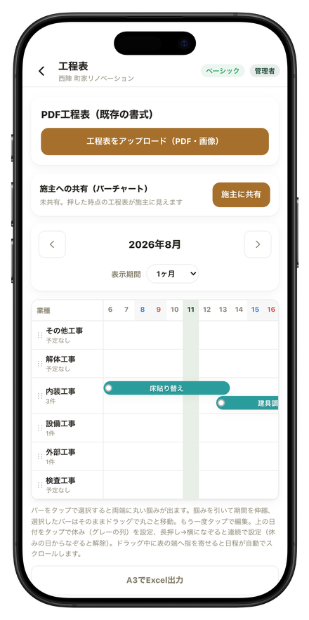 HOZOTAPの工程表（iPhone）